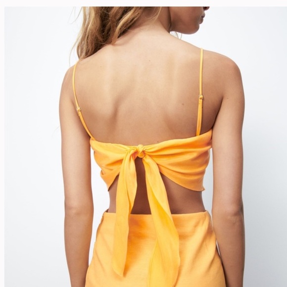 NWT Zara Satin Effect Bow Tie Back Bandana Crop Top - Picture 5 of 10